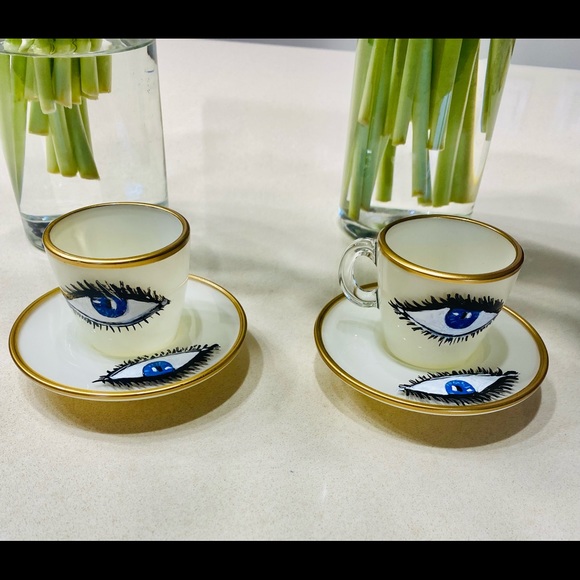 Other - 2 Evil Eye hand blown and hand painted espresso cups and saucers